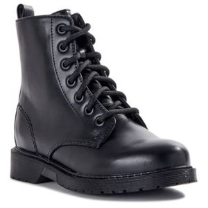 Girls Black Moto Casual Lug Combat Boots Shoes